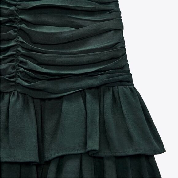 NWT Womens Zara Emerald Green Ruched Emerald Green Mini Skirt - Sz XS - Picture 5 of 6